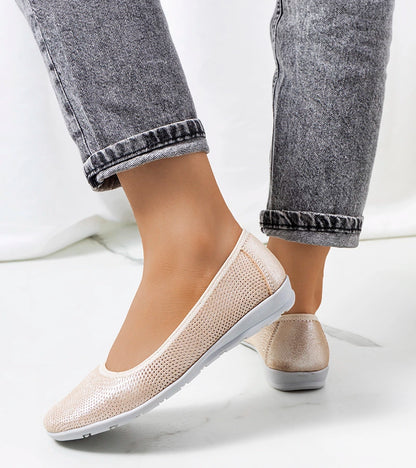 3-Béžové kožené baleríny Elmas-3