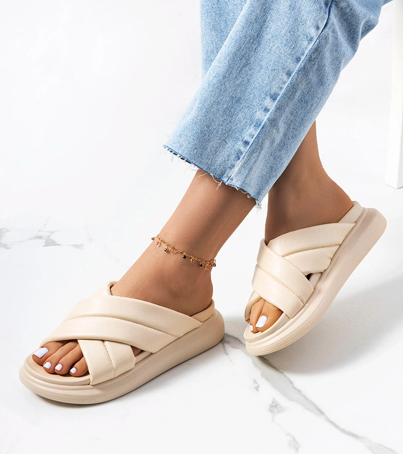 1-Béžové žabky Allport na platformě-1