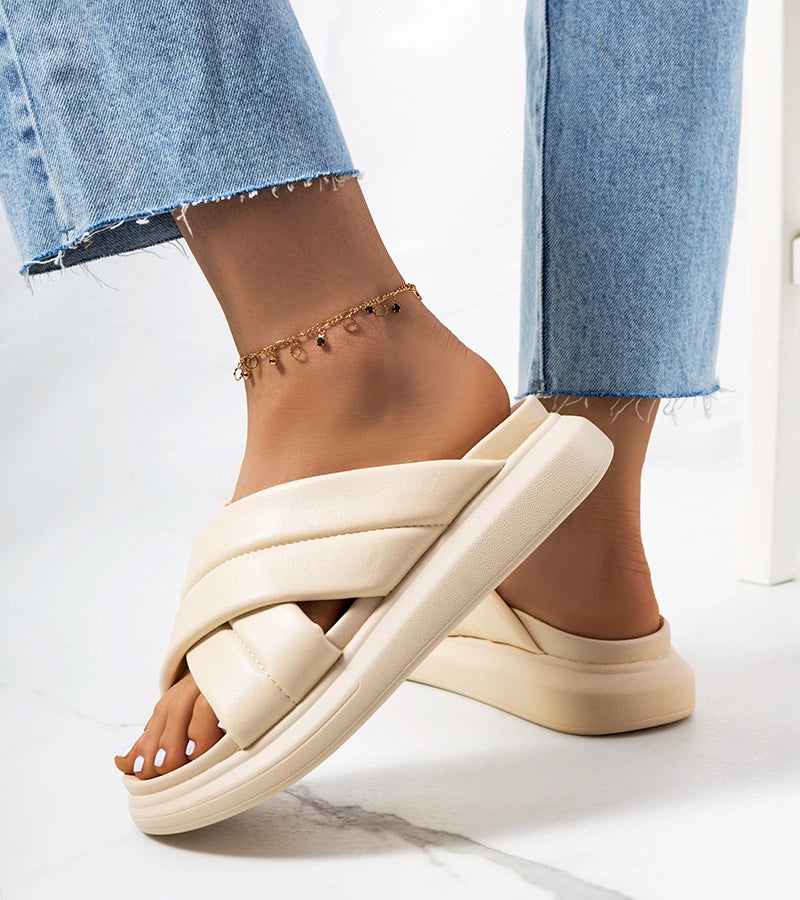 2-Béžové žabky Allport na platformě-2