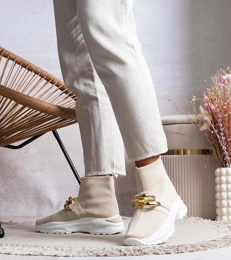 2-Béžové řetízkové tenisky Taryn-2