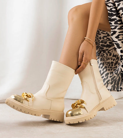 3-Béžová boty s řetězem Morro-3