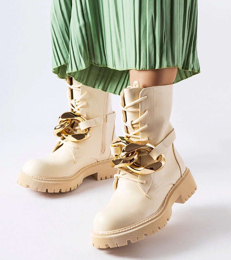 1-Béžové traperské boty s řetězem Galar-1