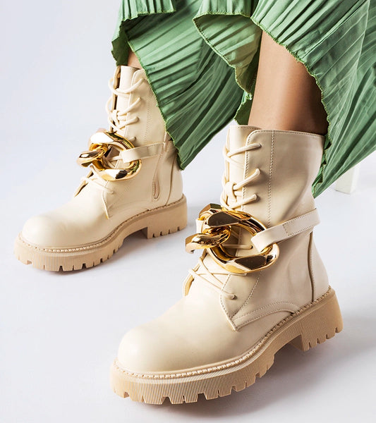 2-Béžové traperské boty s řetězem Galar-2