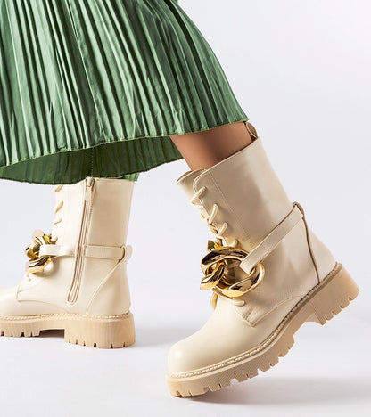 3-Béžové traperské boty s řetězem Galar-3