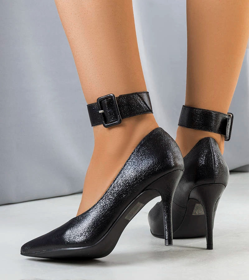 2-Černé metalické jehlové podpatky Janin-2