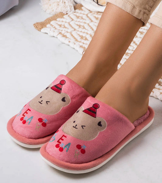 1-Růžové měkké pantofle Bear-1