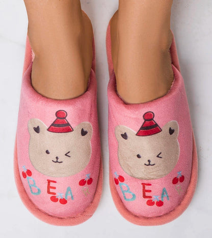 2-Růžové měkké pantofle Bear-2