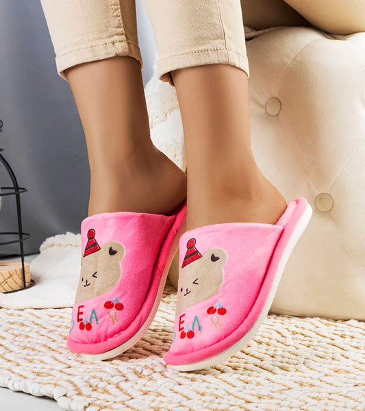 2-Tmavě růžové měkké pantofle Bear-2