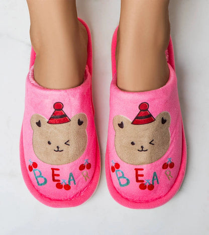 3-Tmavě růžové měkké pantofle Bear-3