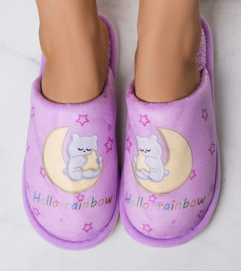 2-Fialové měkké pantofle Duhový měsíc-2