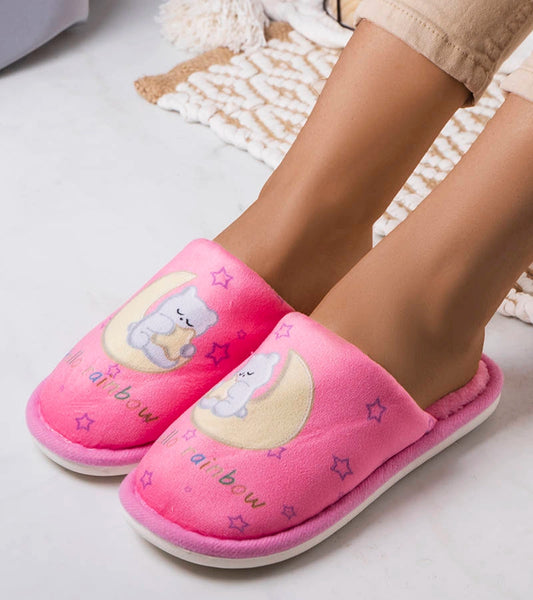 1-Růžové měkké pantofle Duhový měsíc-1