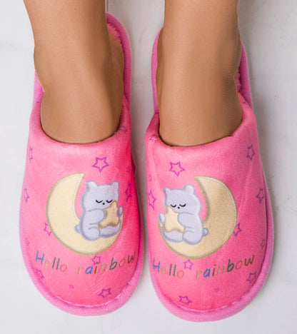 2-Růžové měkké pantofle Duhový měsíc-2