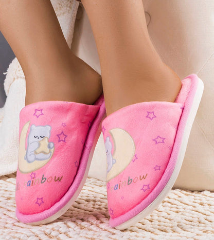 3-Růžové měkké pantofle Duhový měsíc-3