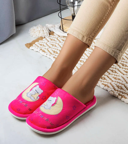 1-Neonově růžové měkké pantofle Rainbow moon-1