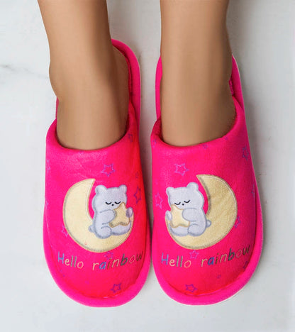 2-Neonově růžové měkké pantofle Rainbow moon-2