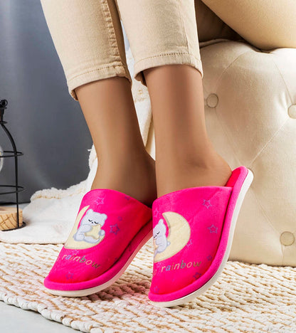 3-Neonově růžové měkké pantofle Rainbow moon-3