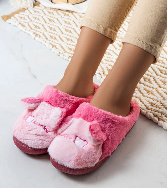 2-Tmavě růžové měkké pantofle Lucky Teddy-2