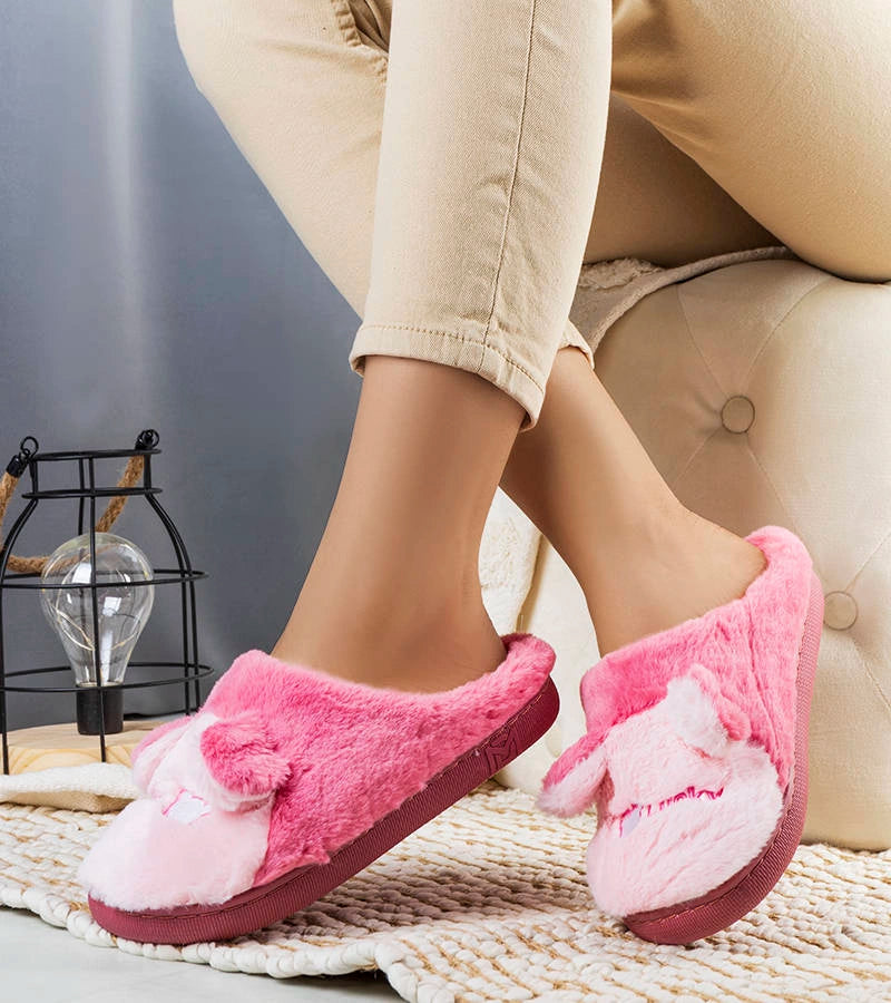 1-Tmavě růžové měkké pantofle Lucky Teddy-1