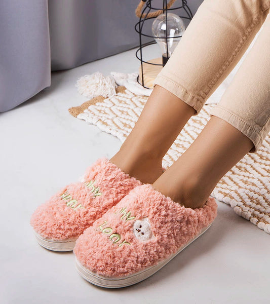 2-Růžové měkké pantofle Why Bear-2