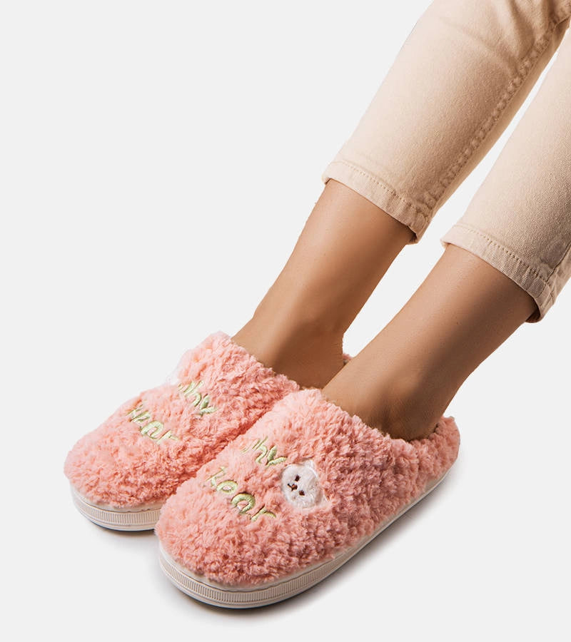 4-Růžové měkké pantofle Why Bear-4