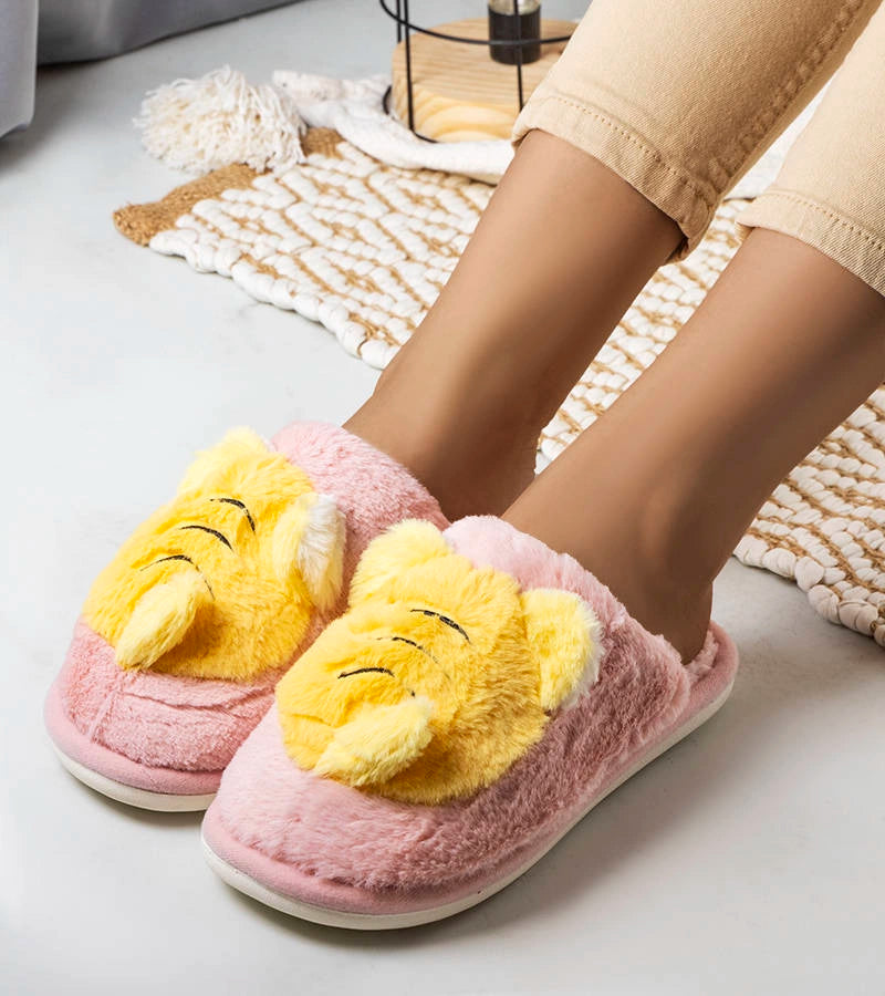 1-Růžové a žluté měkké pantofle Bee-1