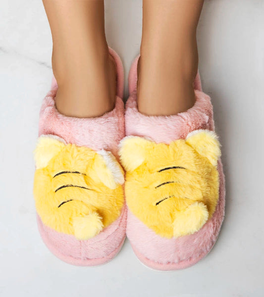 2-Růžové a žluté měkké pantofle Bee-2