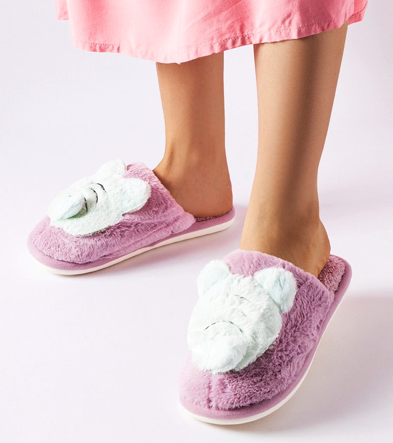 1-Fialové a zelené měkké pantofle Bee-1