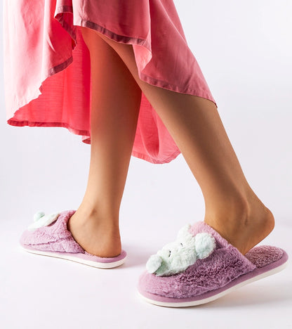 2-Fialové a zelené měkké pantofle Bee-2