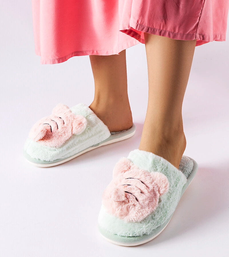 1-Zelené a růžové měkké pantofle Bee-1