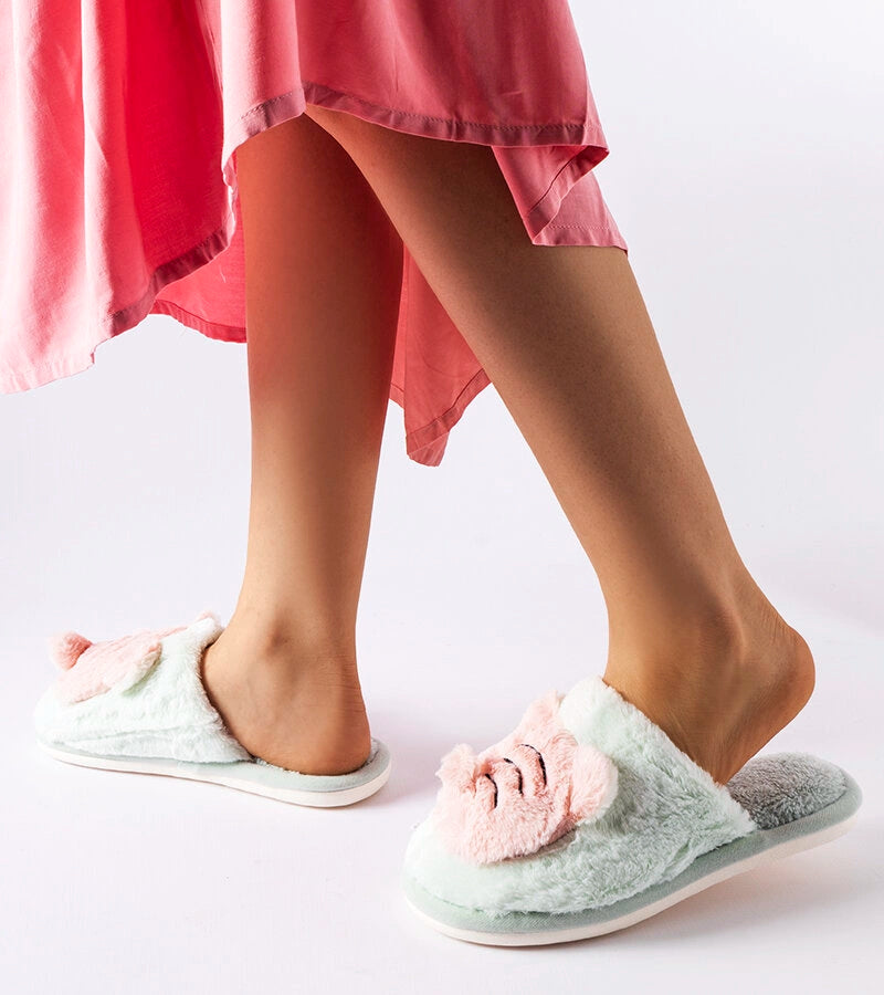 2-Zelené a růžové měkké pantofle Bee-2