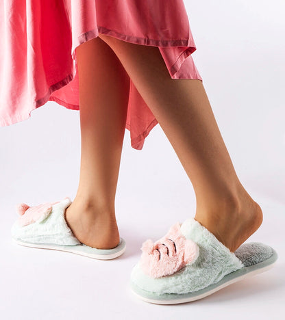 2-Zelené a růžové měkké pantofle Bee-2