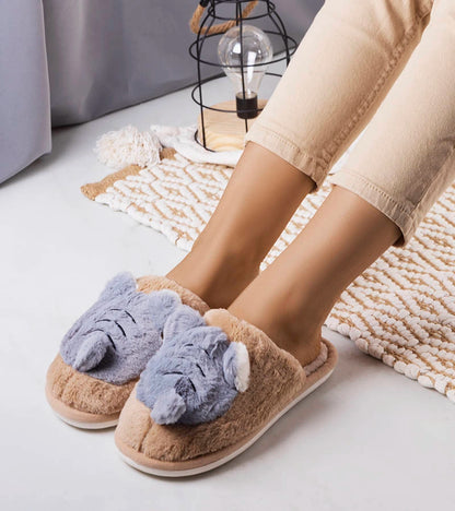 1-Béžové a šedé měkké pantofle Bee-1