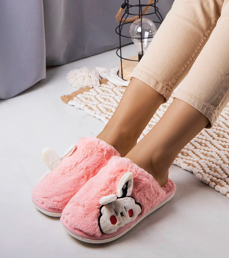 1-Růžové měkké pantofle Half Bunny-1