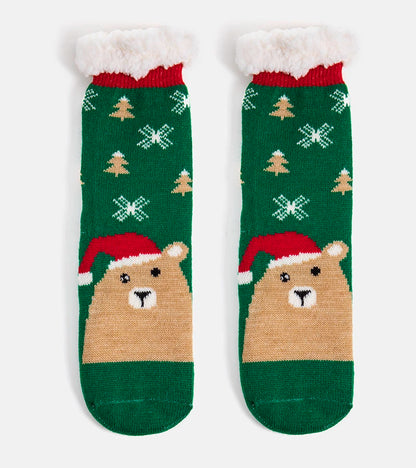 1-Zelené zateplené ponožky s medvídkem Challi-1
