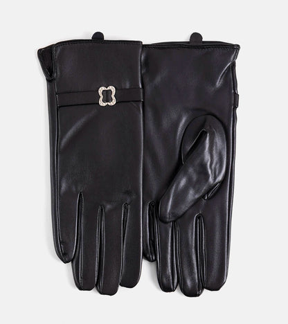 1-Černé zateplené rukavice s přezkou Clouti-1