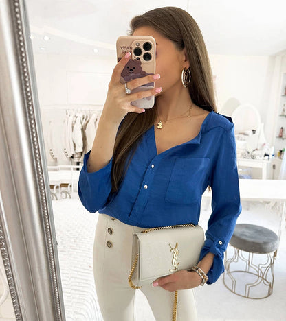 4-Modrá halenka volného střihu značky Clairs-4