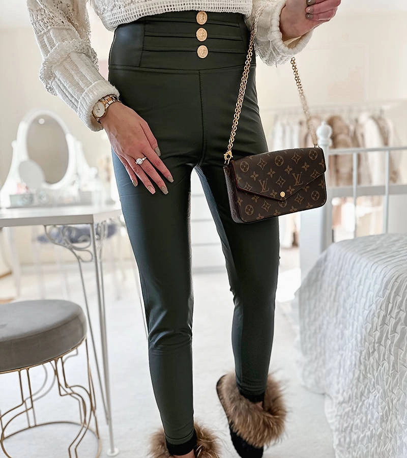 3-Zelené legíny zdobené knoflíky Baile-3