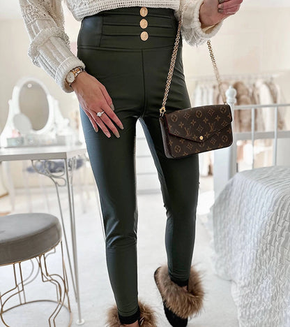 4-Zelené legíny zdobené knoflíky Baile-4