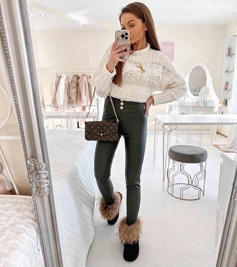 6-Zelené legíny zdobené knoflíky Baile-6