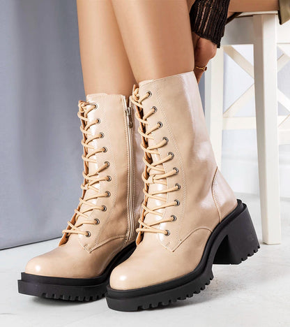 2-Verno béžové zateplené boty na podpatku-2