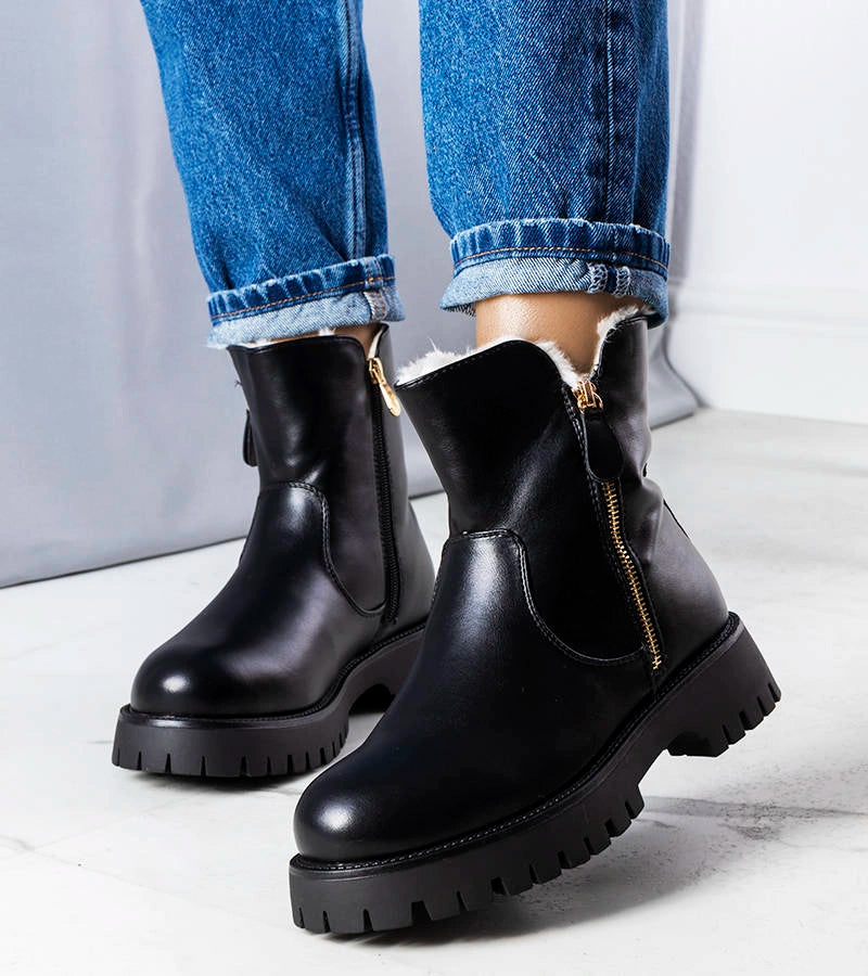 2-Černé zateplené boty s kožešinou Teris-2