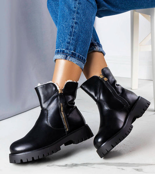 1-Černé zateplené boty s kožešinou Teris-1