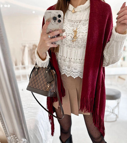 4-Béžový přehoz s třásněmi June-4