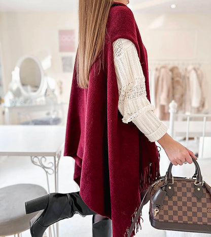 5-Béžový přehoz s třásněmi June-5