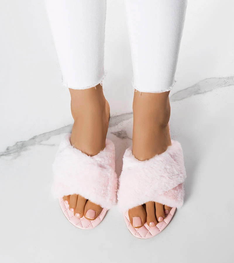 2-Růžové žabky s kožešinou Karsyn-2