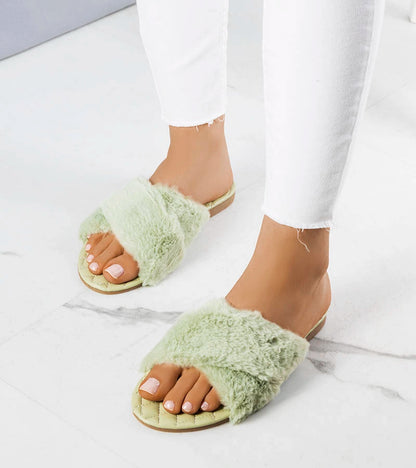 1-Zelené žabky s kožešinou Karsyn-1