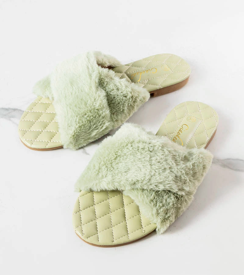 2-Zelené žabky s kožešinou Karsyn-2