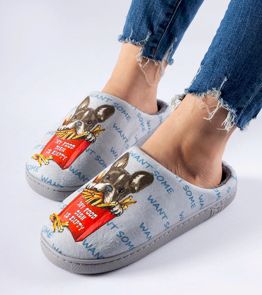 1-Šedé měkké pantofle Frenchfries-1