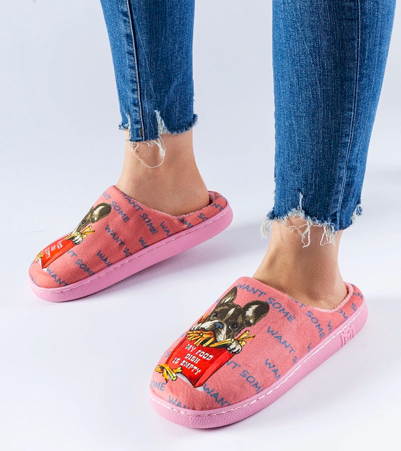 3-Tmavě růžové měkké pantofle Frenchfries-3