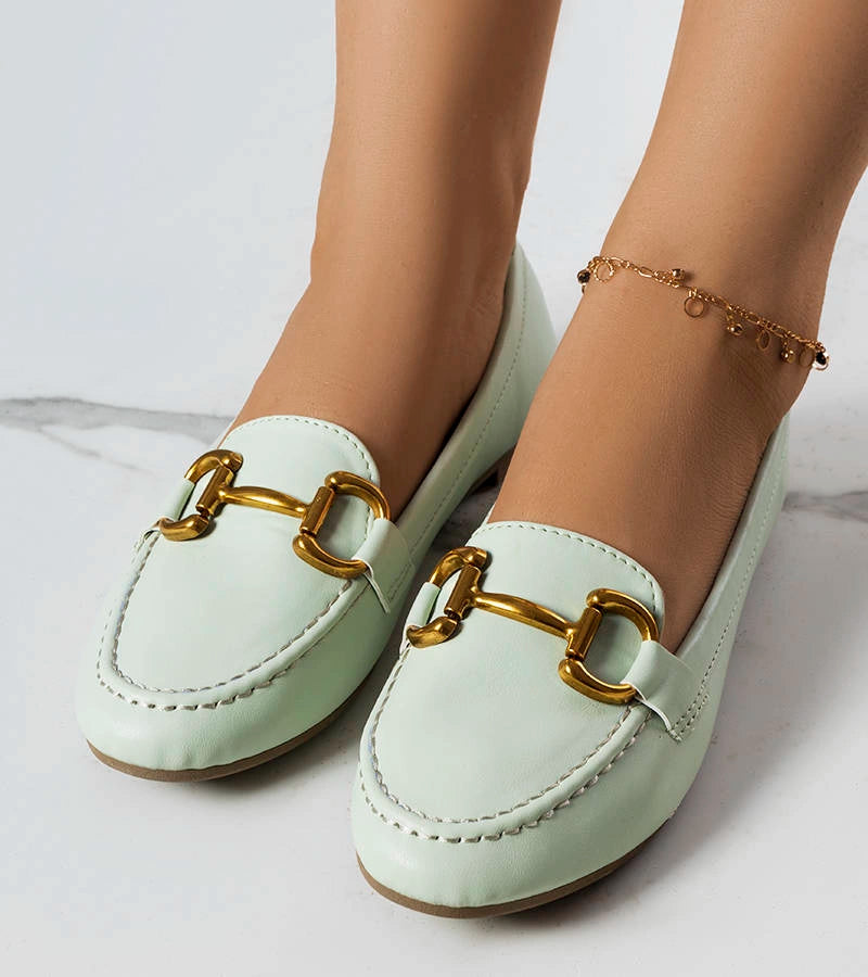 2-Zelené mokasíny se zlatým zdobením Regina-2